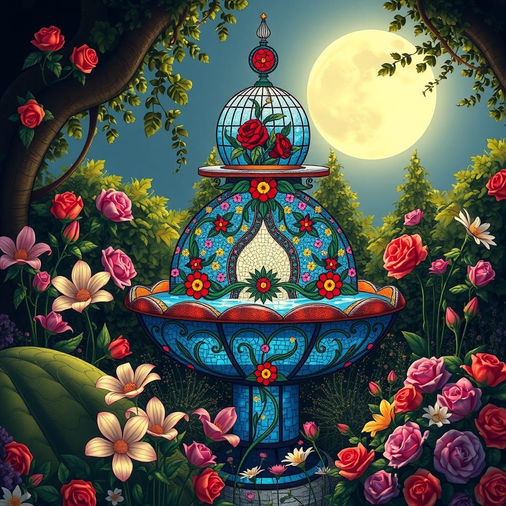 a beautiful shinny stained glass fountain