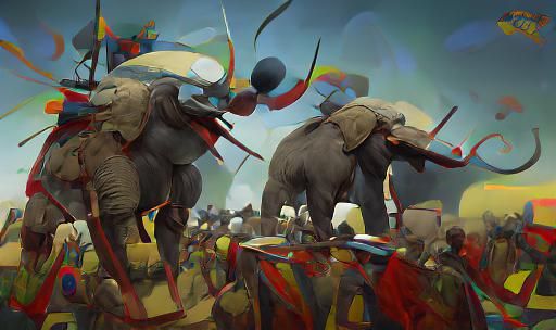 Elephants in Battle: Kandinsky-esque Digital Art