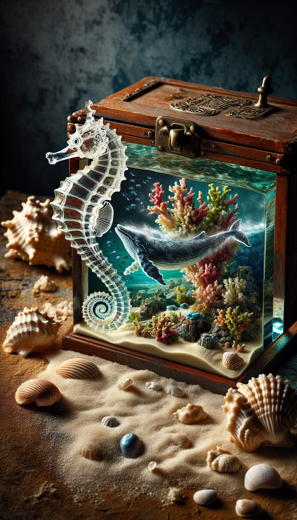 Miniature Underwater Kingdom Inside Antique Glass Seahorse