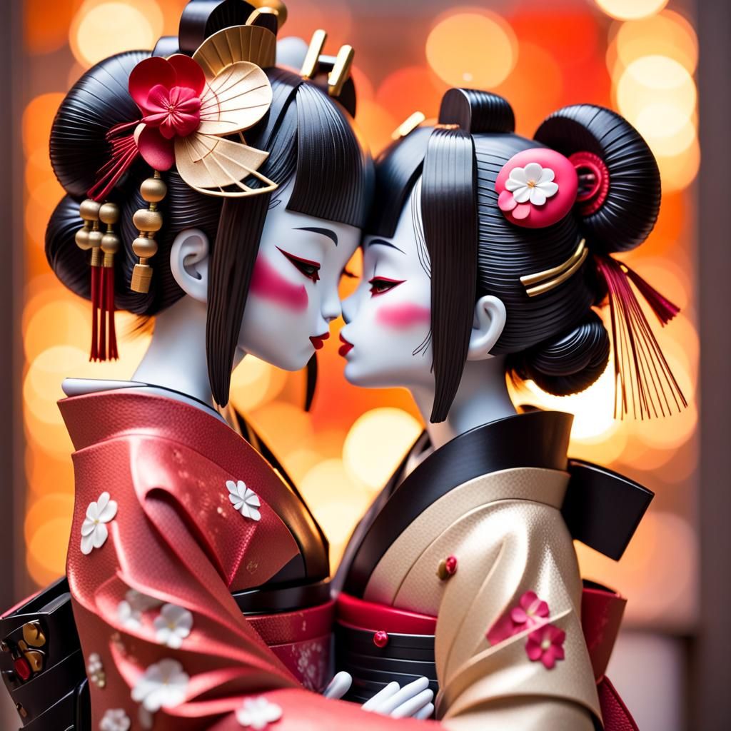 Robo Geisha Kissing AI: Professional Photography