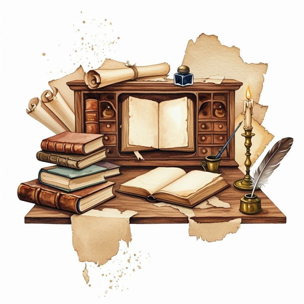 Antique Writing Desk Watercolor with Organic Edges