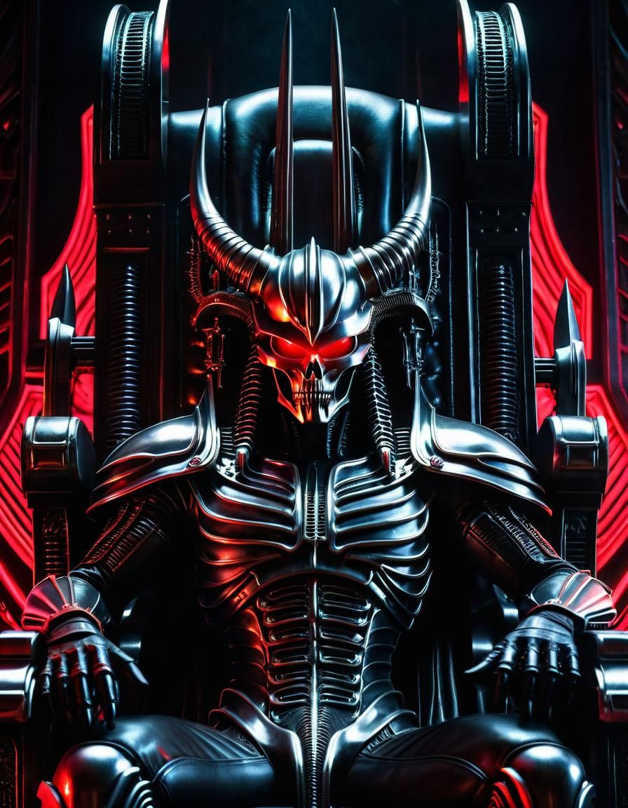 Biomechanical Overlord on Throne in Giger Style