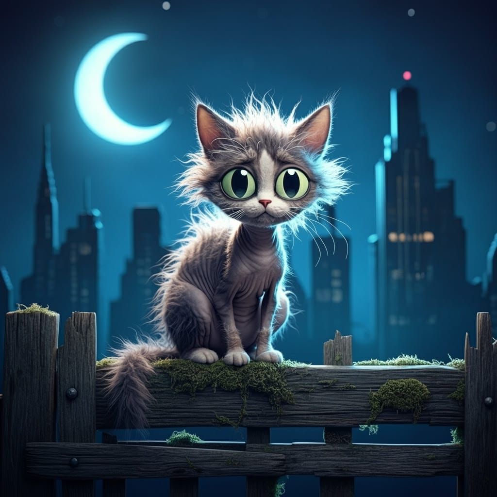 Enchanting Whimsical Cat in Moonlit Dreamscape