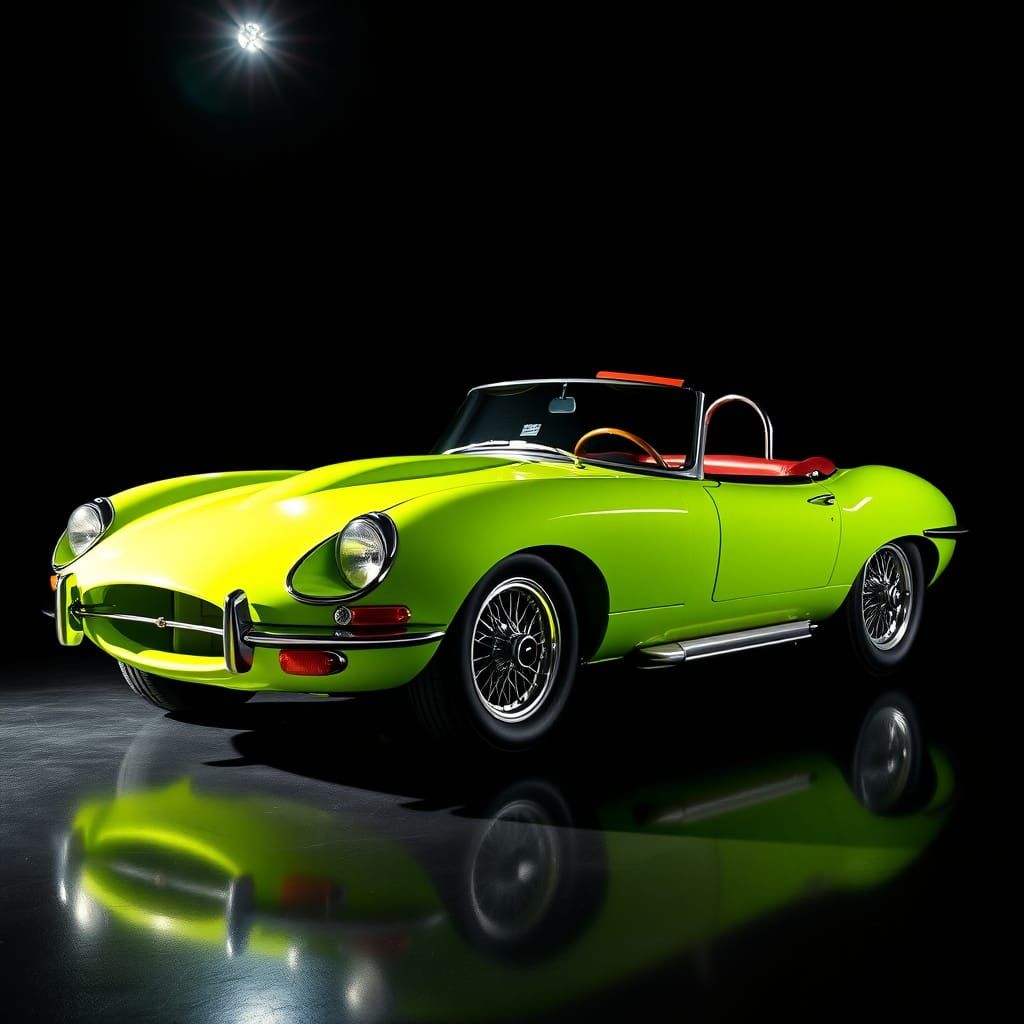 Vivid Lime Green 1960s Sports Car in Dark Studio