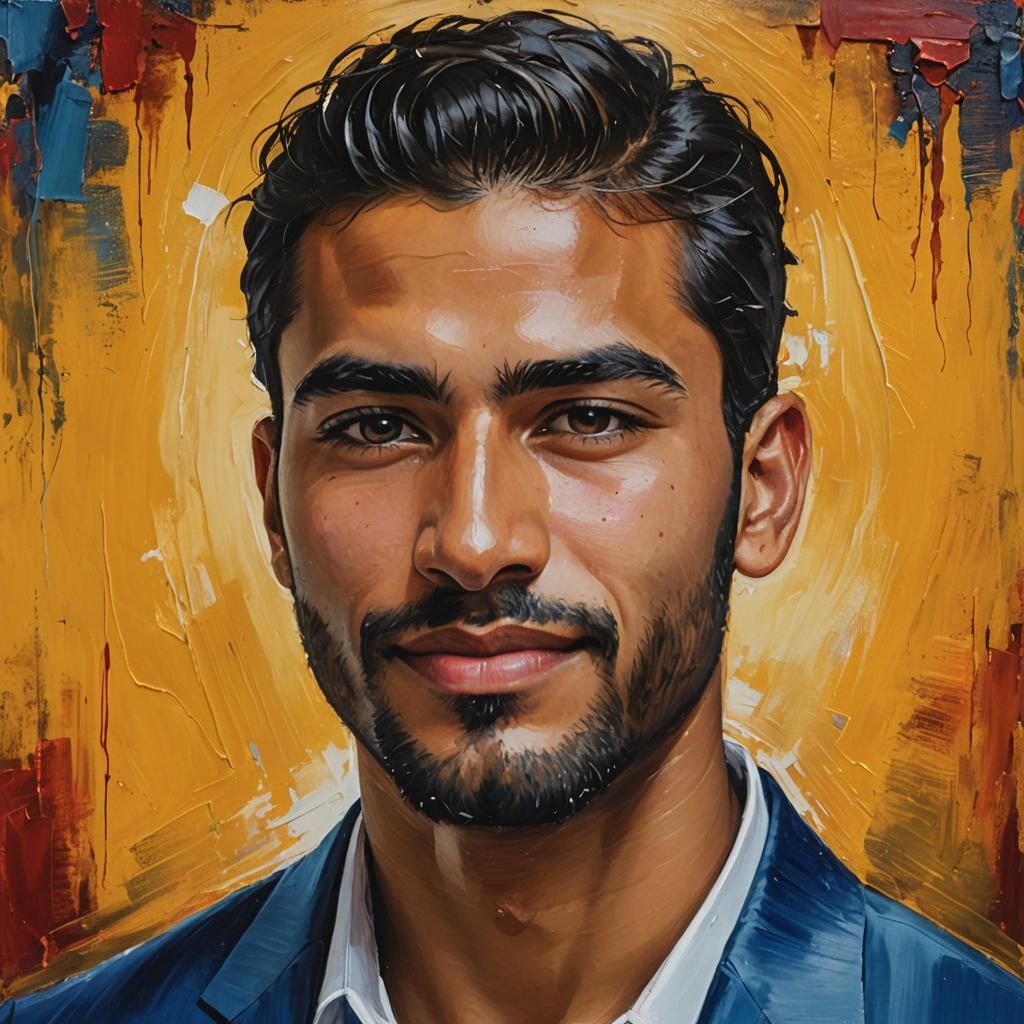 Portrait of a Man in Blue Velvet Suit, Impressionist Style