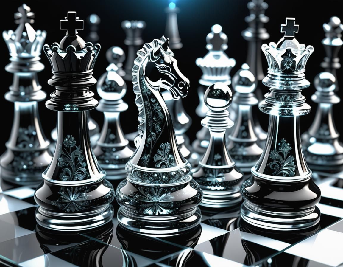 Opalescent Glass Chess Set with Fractal Details