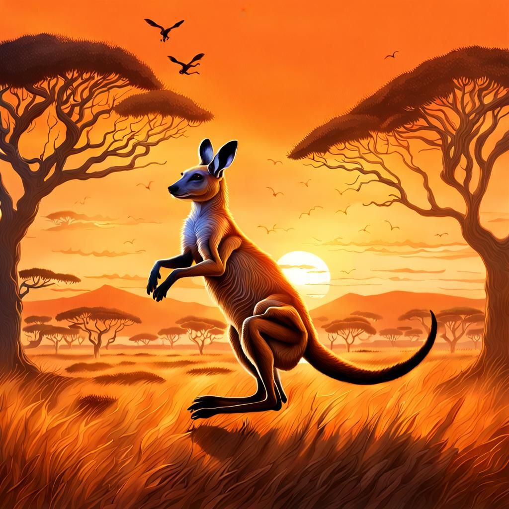 Savannah Sunset: Kangaroo's Hidden World