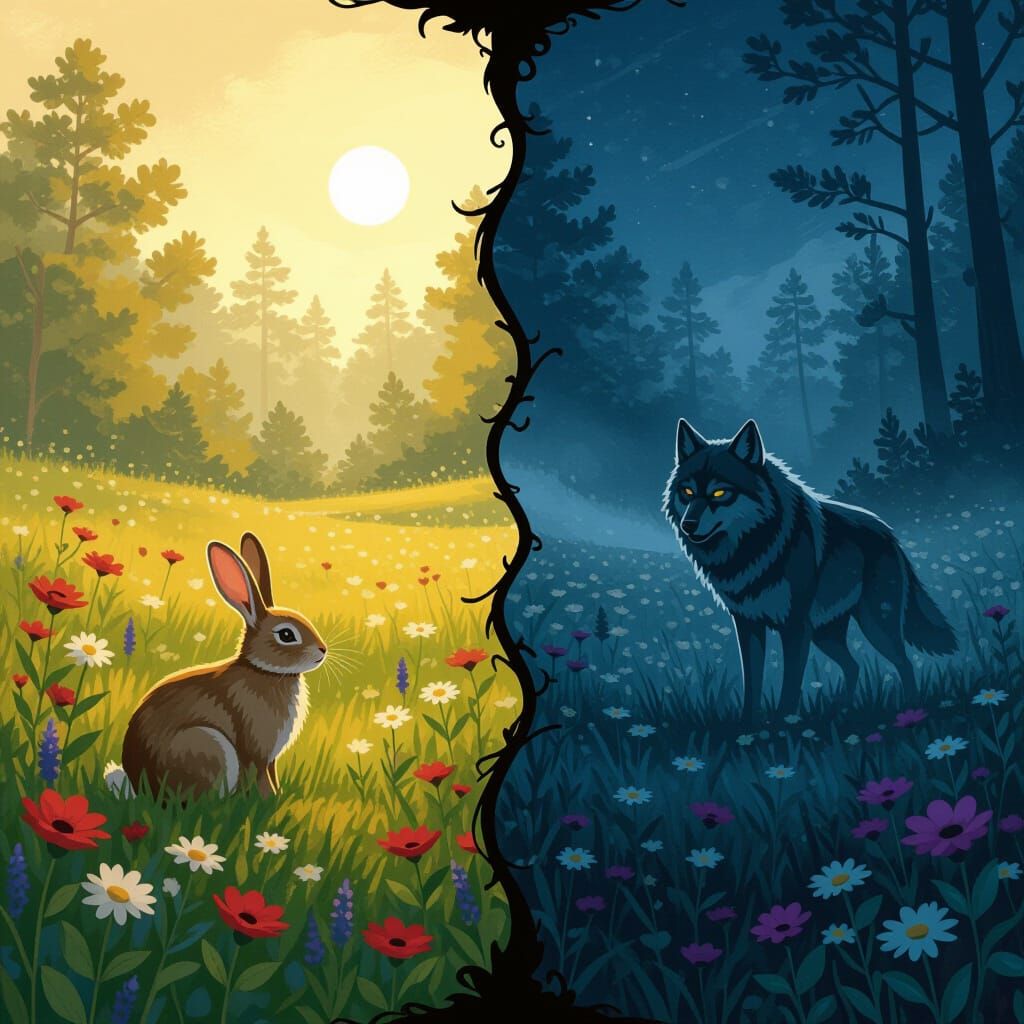 Idyllic Meadow vs Dark Meadow: A Split Image