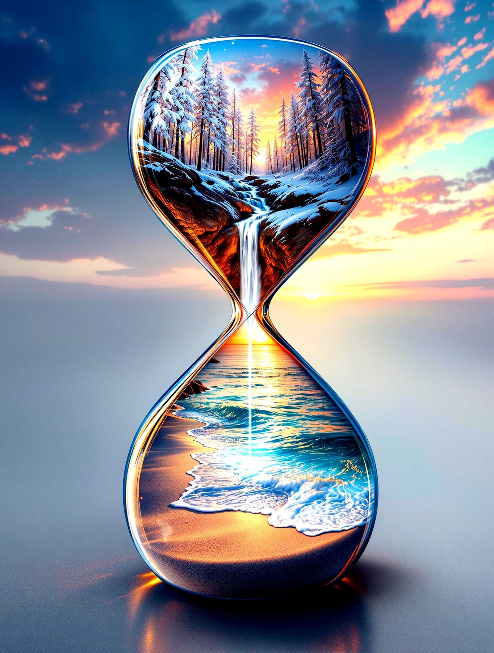 Surreal Holographic Hourglass Combines Snowy Woods with Dazz...