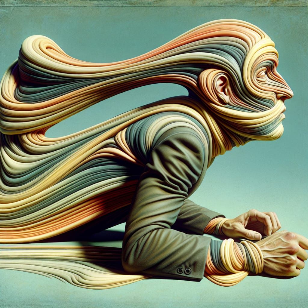 Surreal Man With Elongated Head Embracing Object