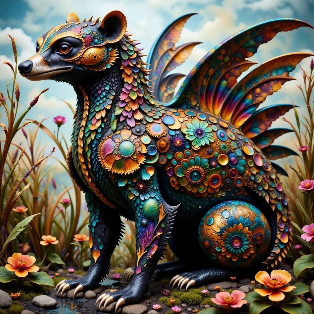 Badger-Betta-Eagle-Dragon Hybrid in Hyperkraximalismus Style