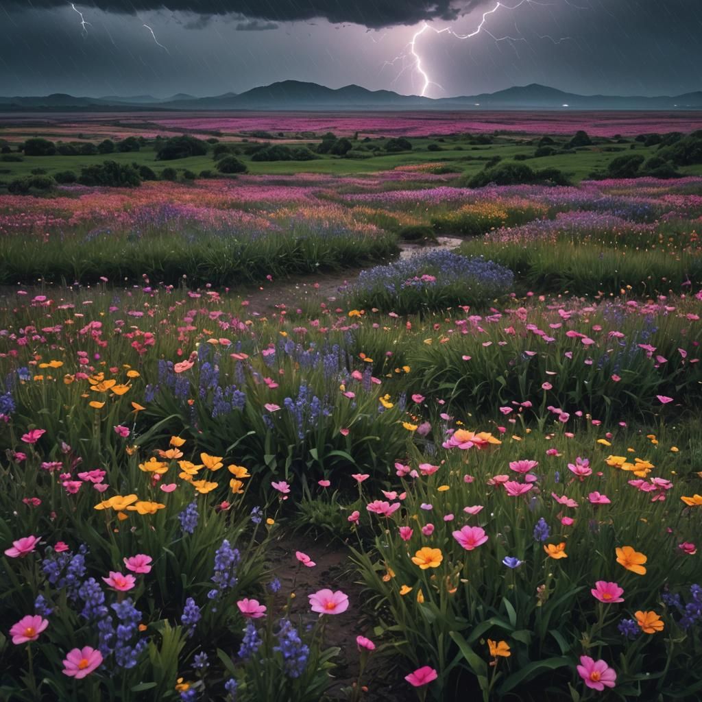 Elysian Flower Fields at Night: Cinematic Film Still
