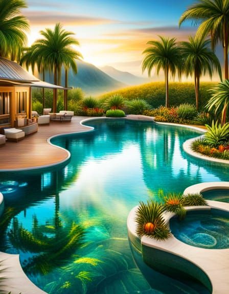 Foot-Shaped Pool with Palm Trees: Hyperrealistic Photography
