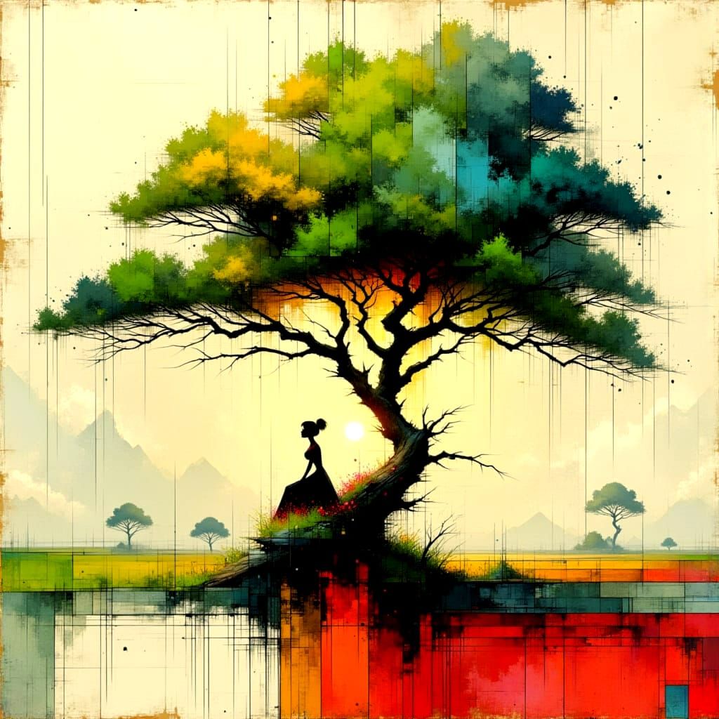 Ethereal Woman in Moonlit Landscape