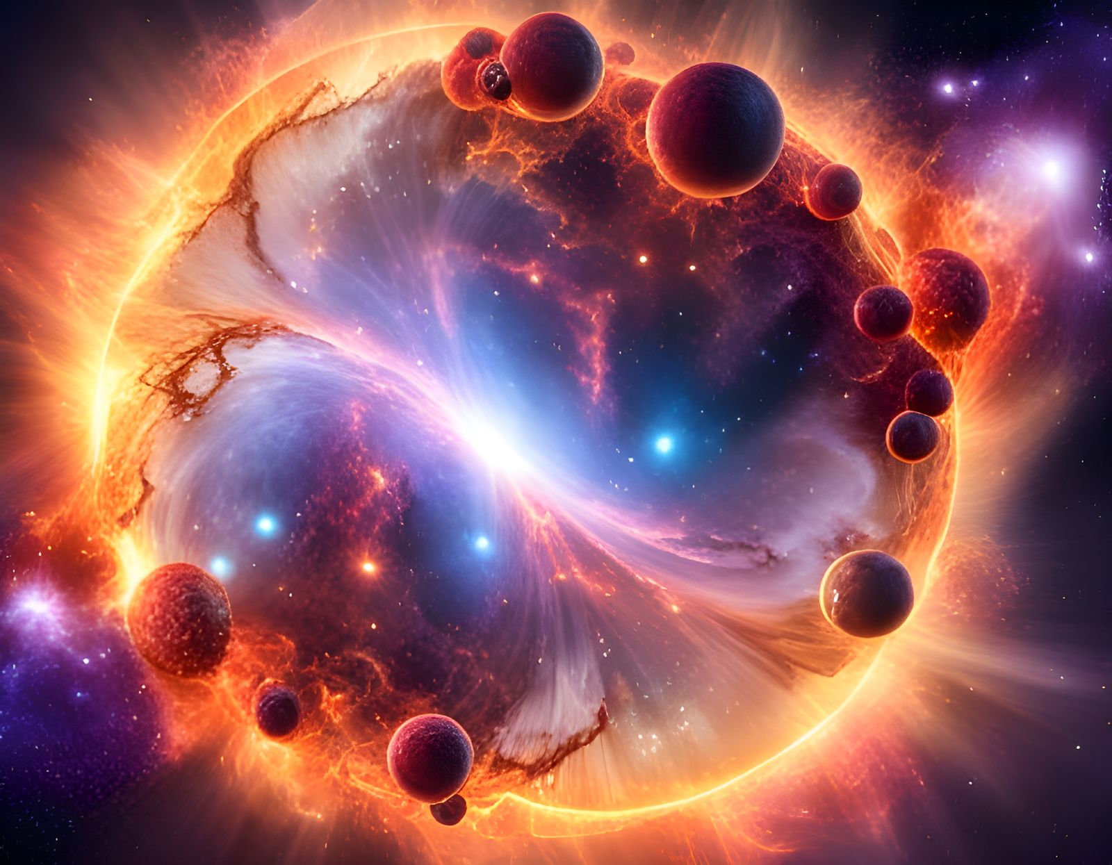 Mesmerizing Geometric Collision of Galaxies and Nebula