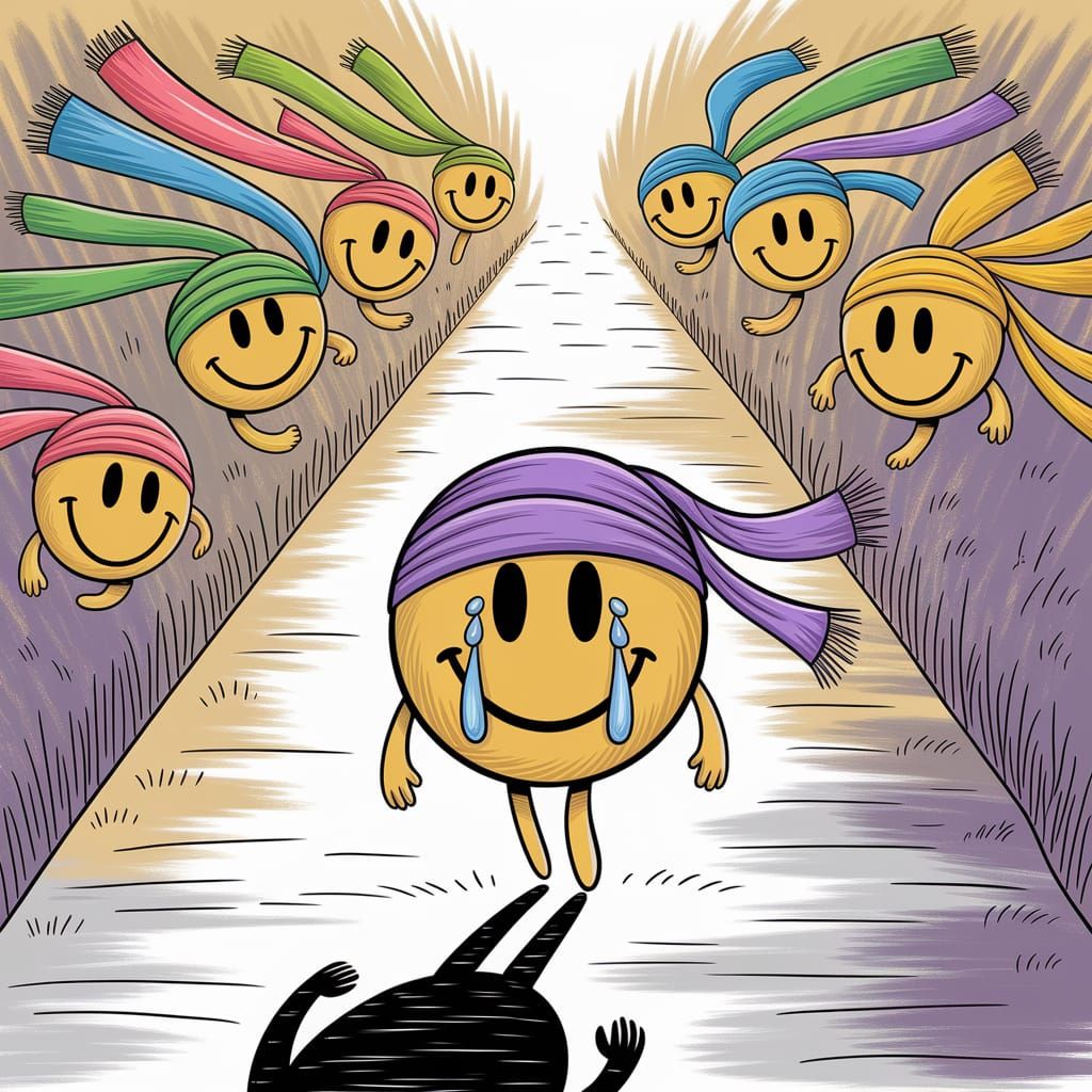 Whimsical Sad Smileys in Vibrant Scarves