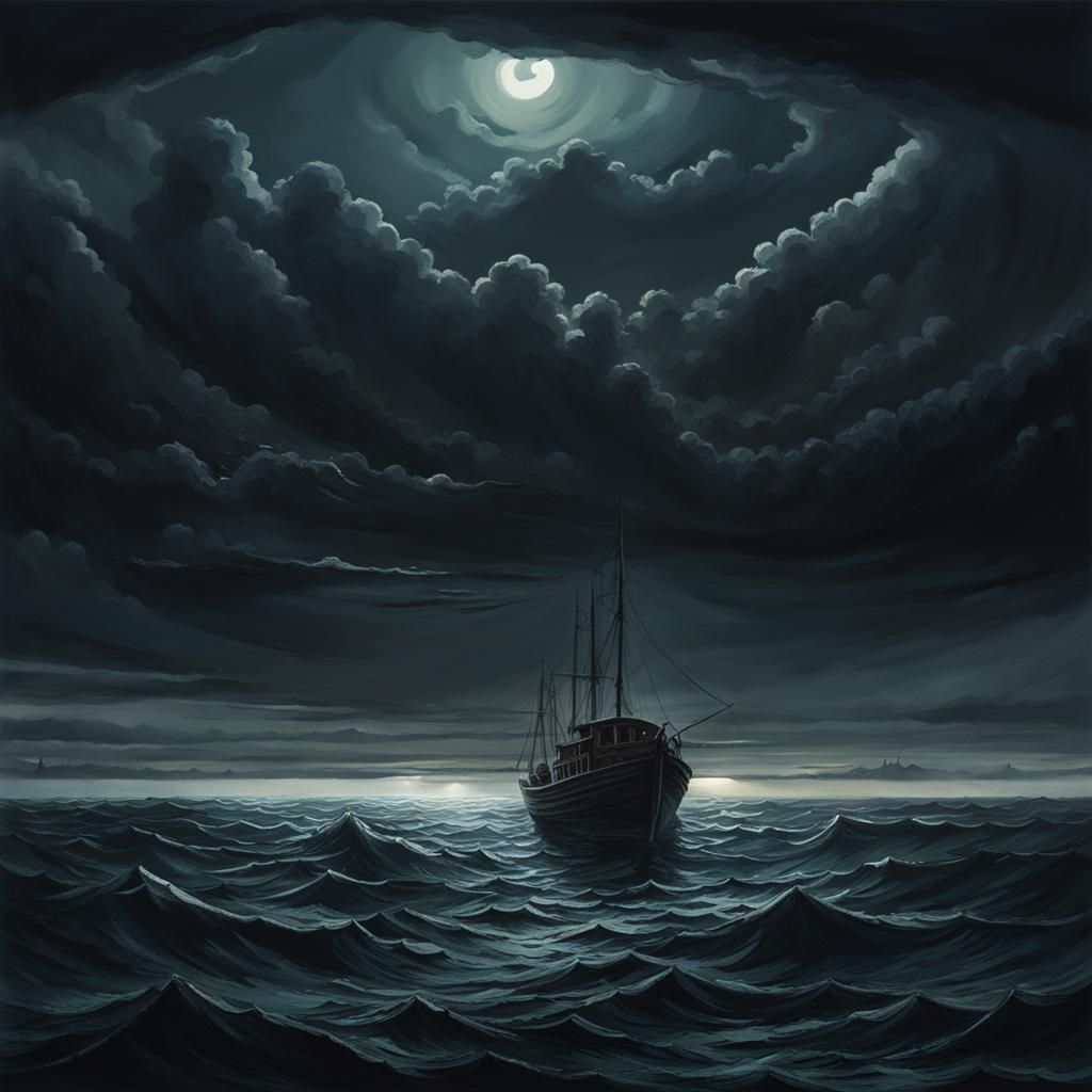 Ominous Deep Sea Boat Ride in Hyperdetailed Style