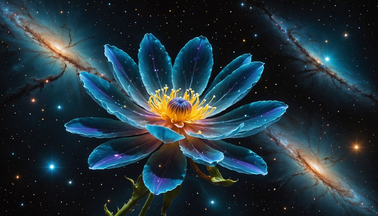 Bioluminescent Flower in Deep Space Digital Painting