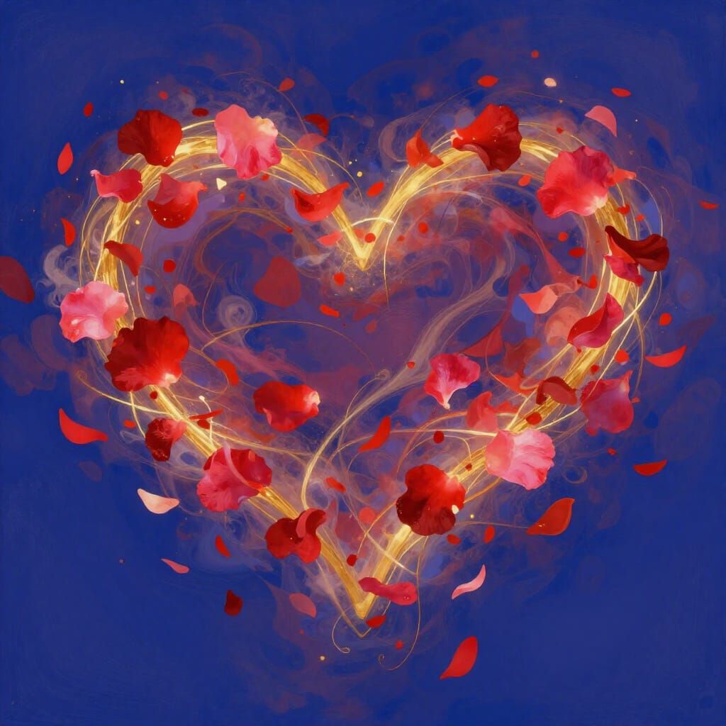 Abstract Heart Petals in Scarlet and Gold