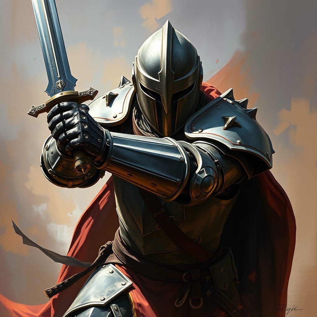 Armored Knight Charging Forward in Concept Art Style