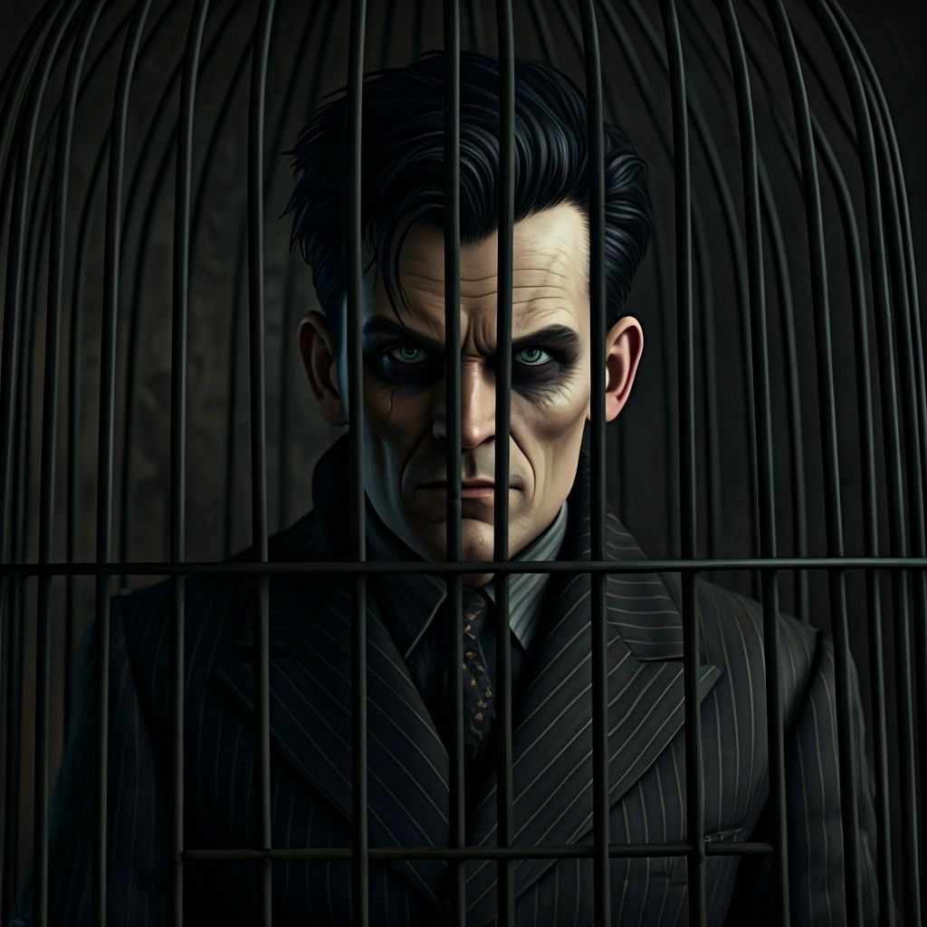 Penguin Trapped in Birdcage by Batman, Cinematic Style