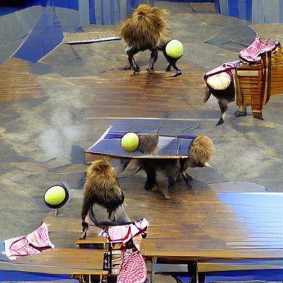 Baboons in Kilts Play Table Tennis