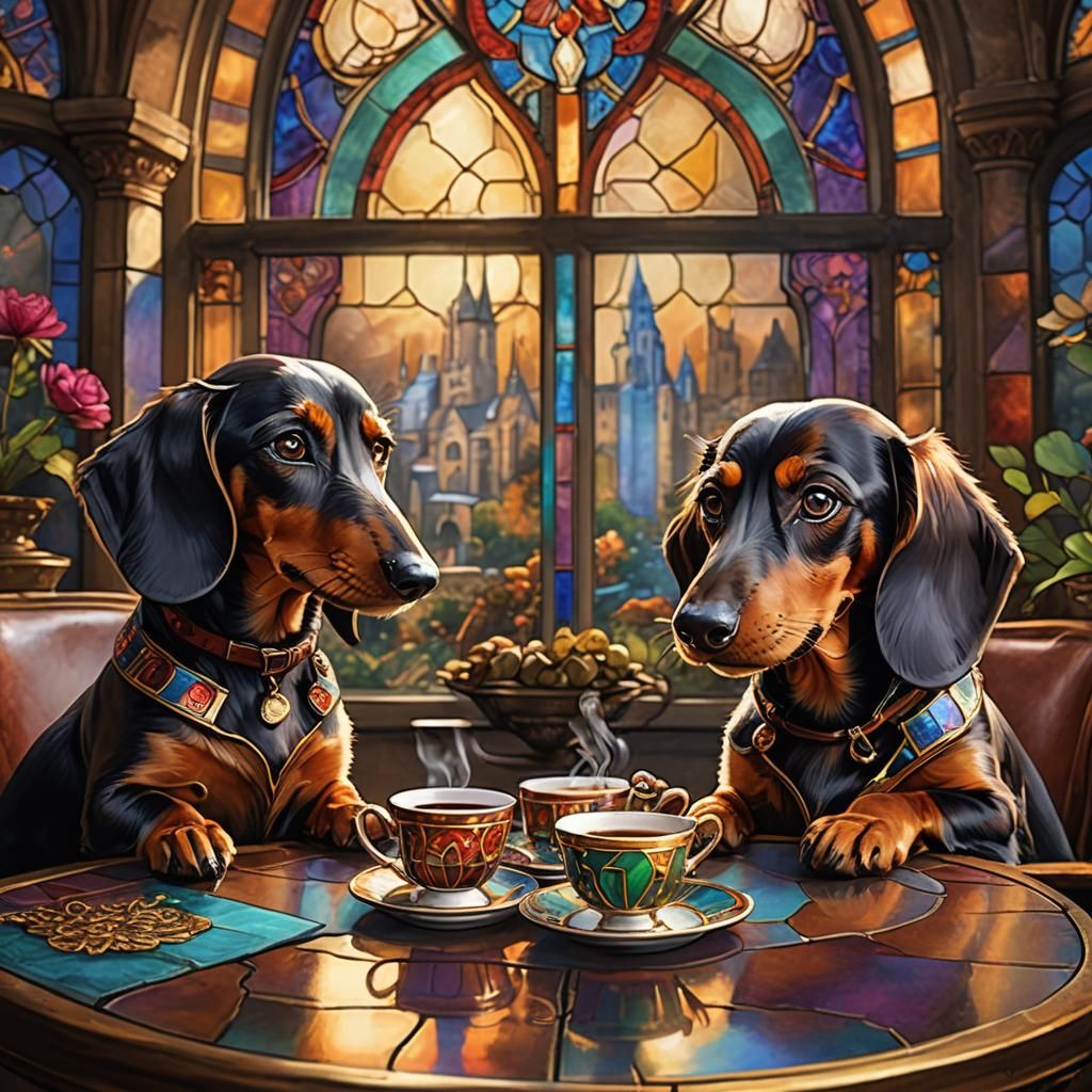 Dachshunds' Tea Party: Fantasy Matte Painting