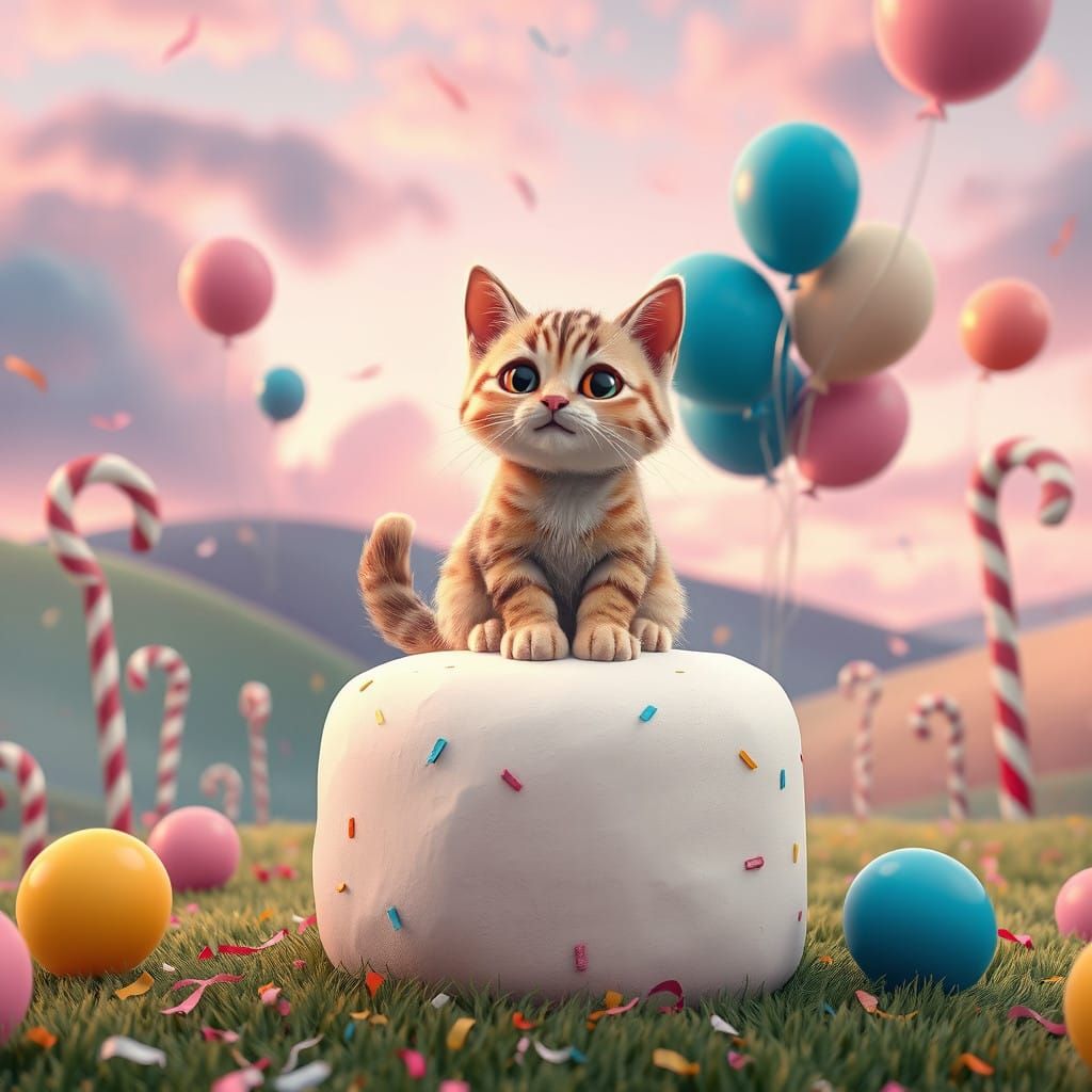 Whimsical Cat Celebrates Joyful Wonderland