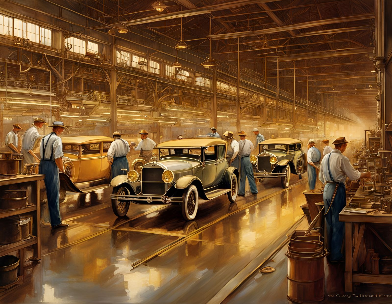 Ford Assembly Line: 1900s Photography in Golden Hour