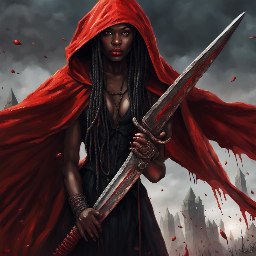 Warrior Woman with Bloody Sword Concept Art