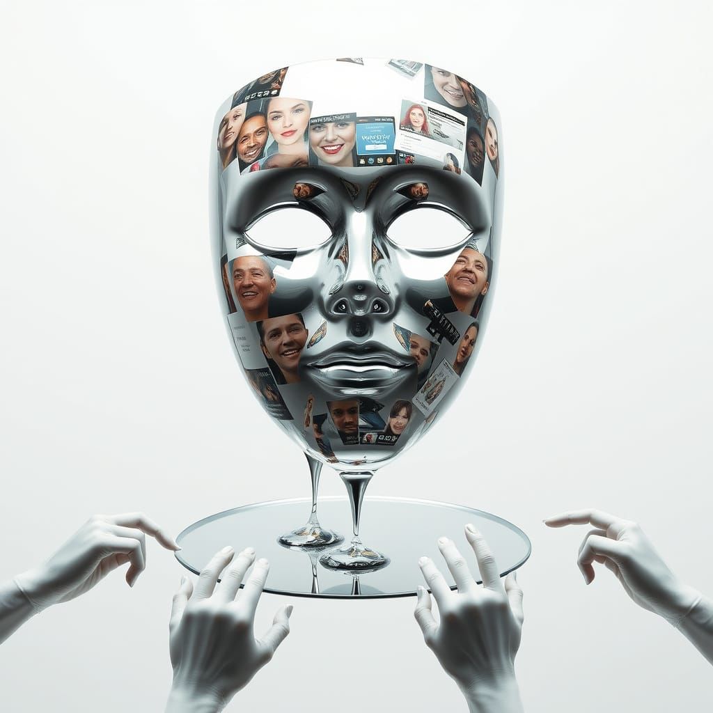 A Chrome-Plated Mask Reflects the Fractured Faces of Humanit...