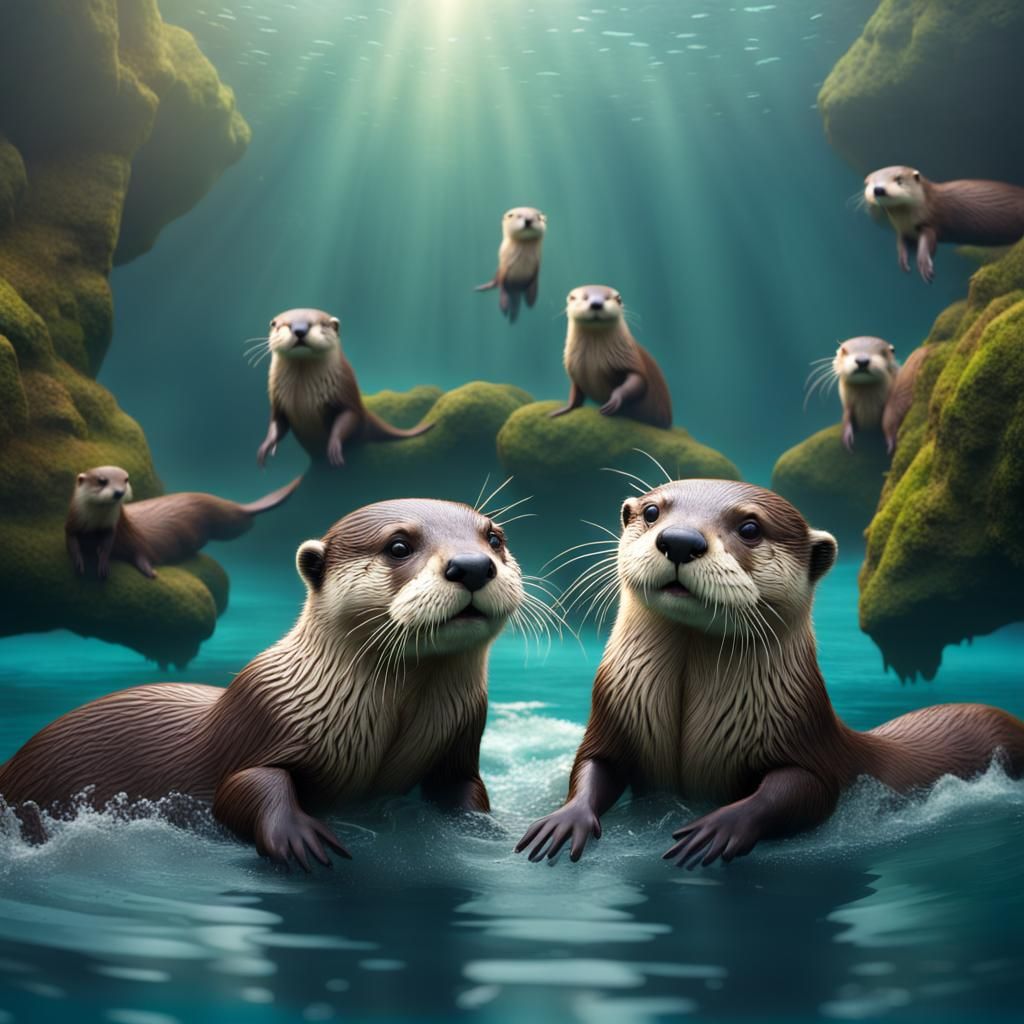 Otters In The Water