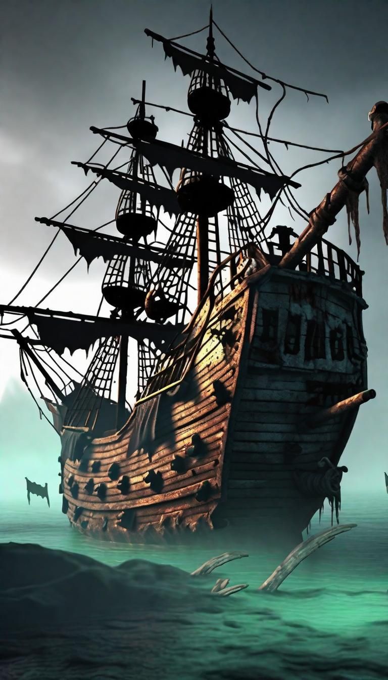 Zombie Pirates on Empty Ship in Depth Map Style