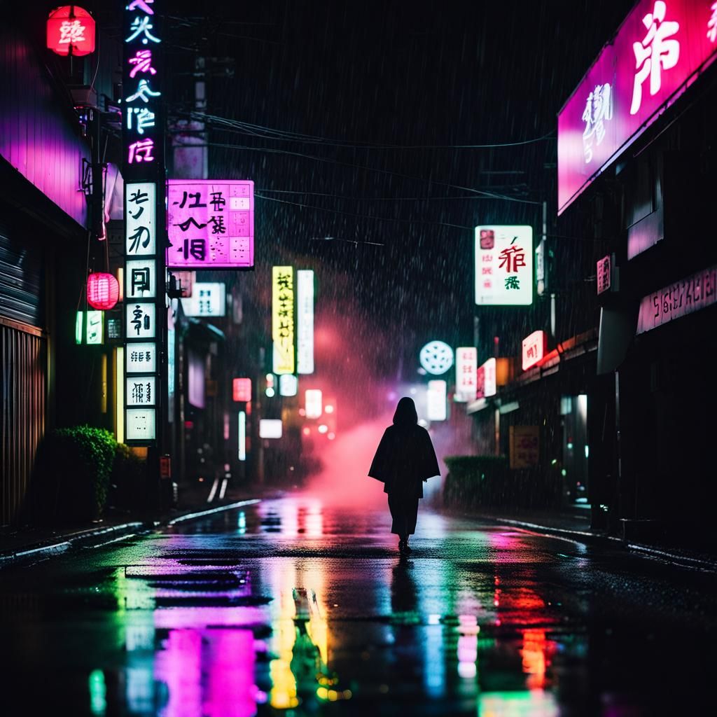 Neon Rain in Japan: Abstract Album Cover