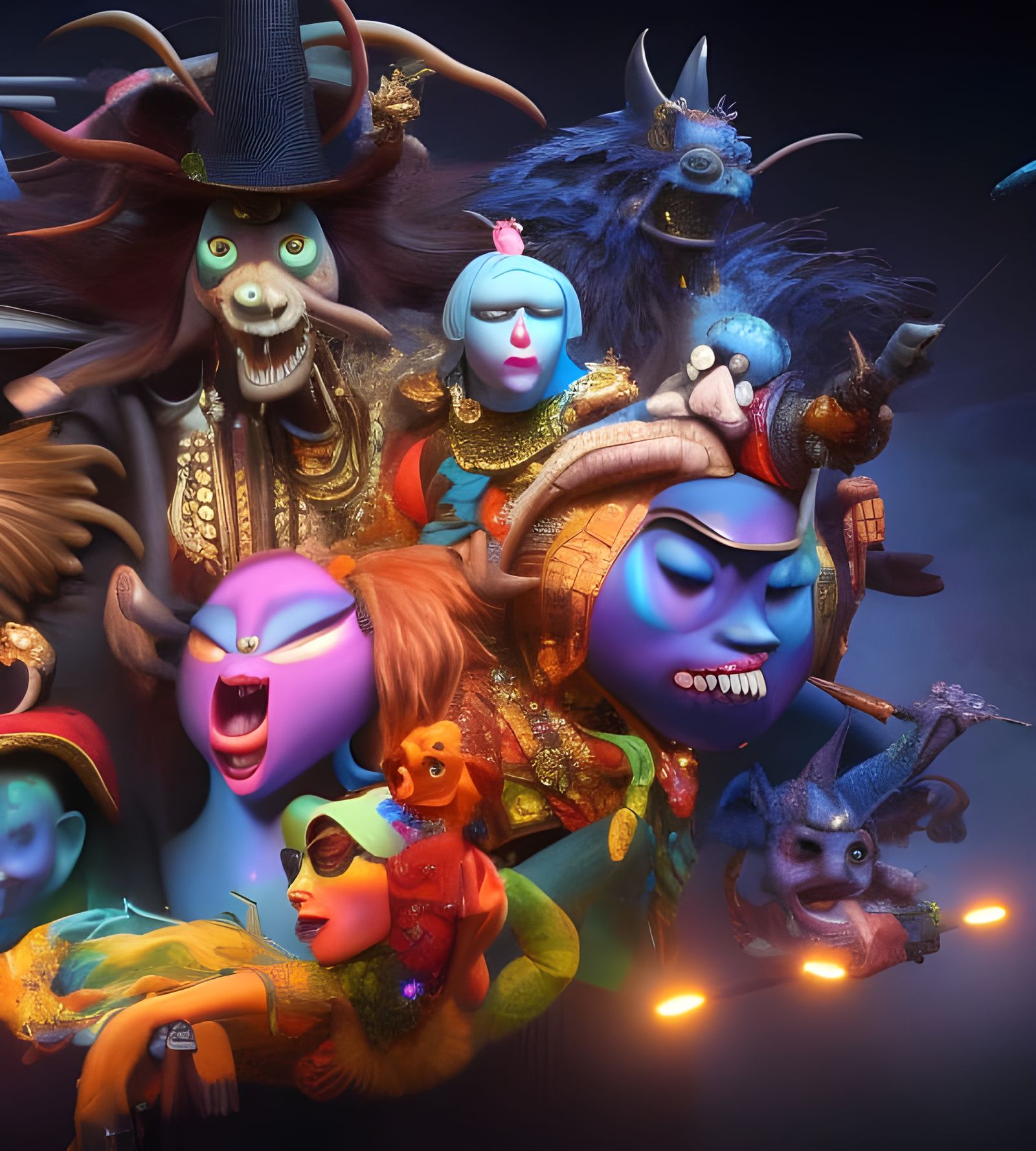 Disturbing Cartoon Characters in Dreamy 3D Render