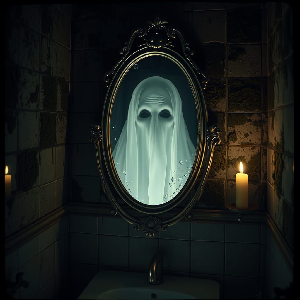 Ghostly Visage in Antique Mirror: Dark Romanticism