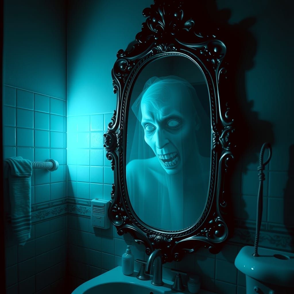 Ghostly Face Materializing from Antique Mirror