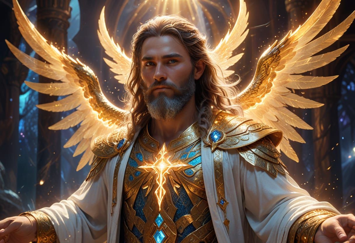 Celestial Figure with Glowing Runes in Digital Art