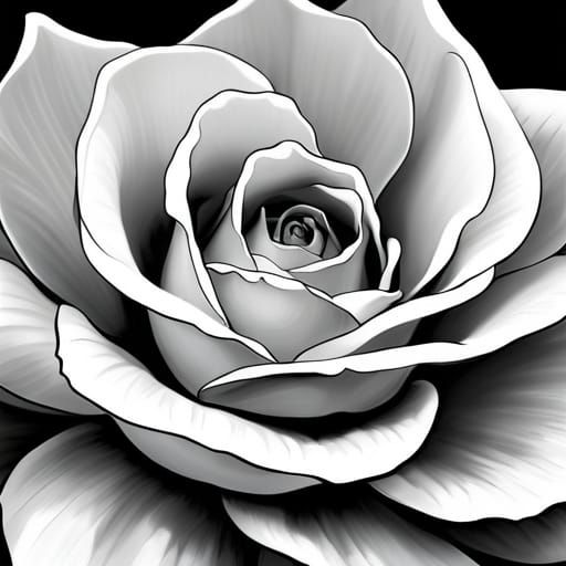 Detailed Rose Coloring Page in Black and White