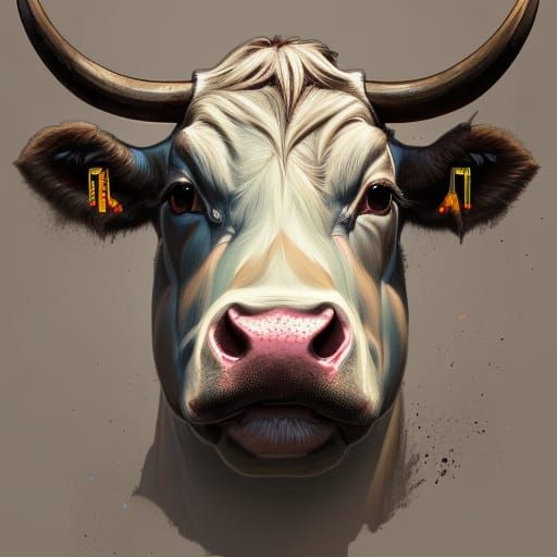 Hyperdetailed Giga Chad Cow Portrait