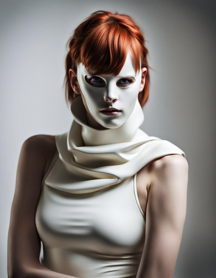 Redhead in Latex Mask with Dramatic Lighting