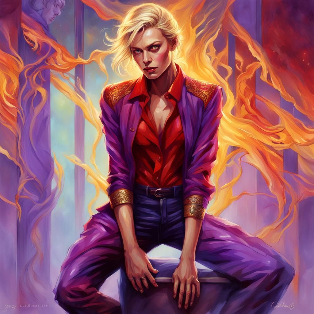 Dark Fantasy Woman in Red, Detailed Art