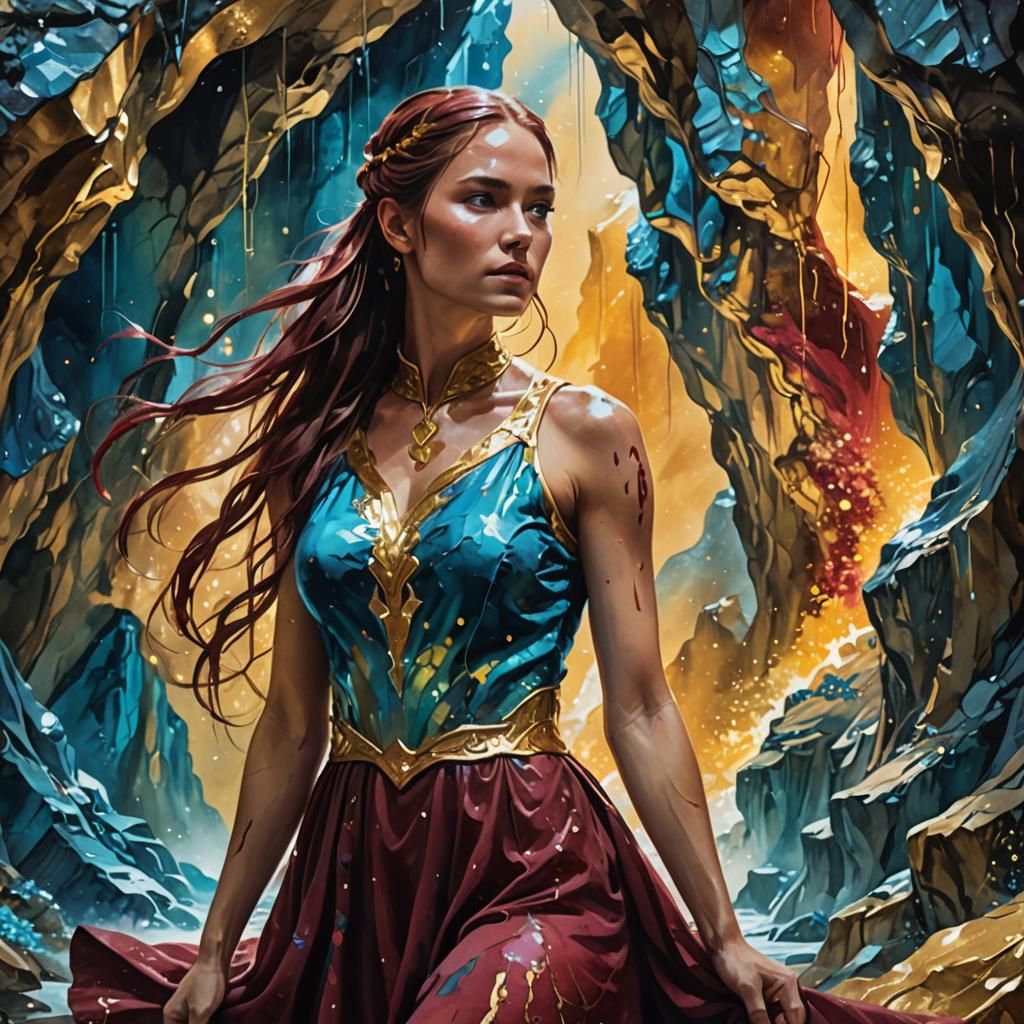 Fantasy Light Being in Mountain Cave: Anime Style