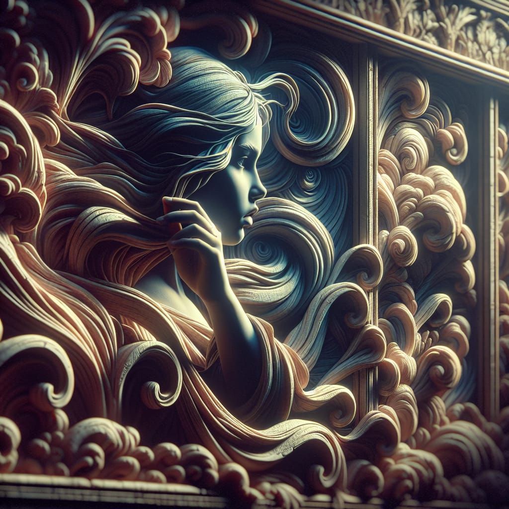 Dramatic Girl Emerges from Artistic Relief