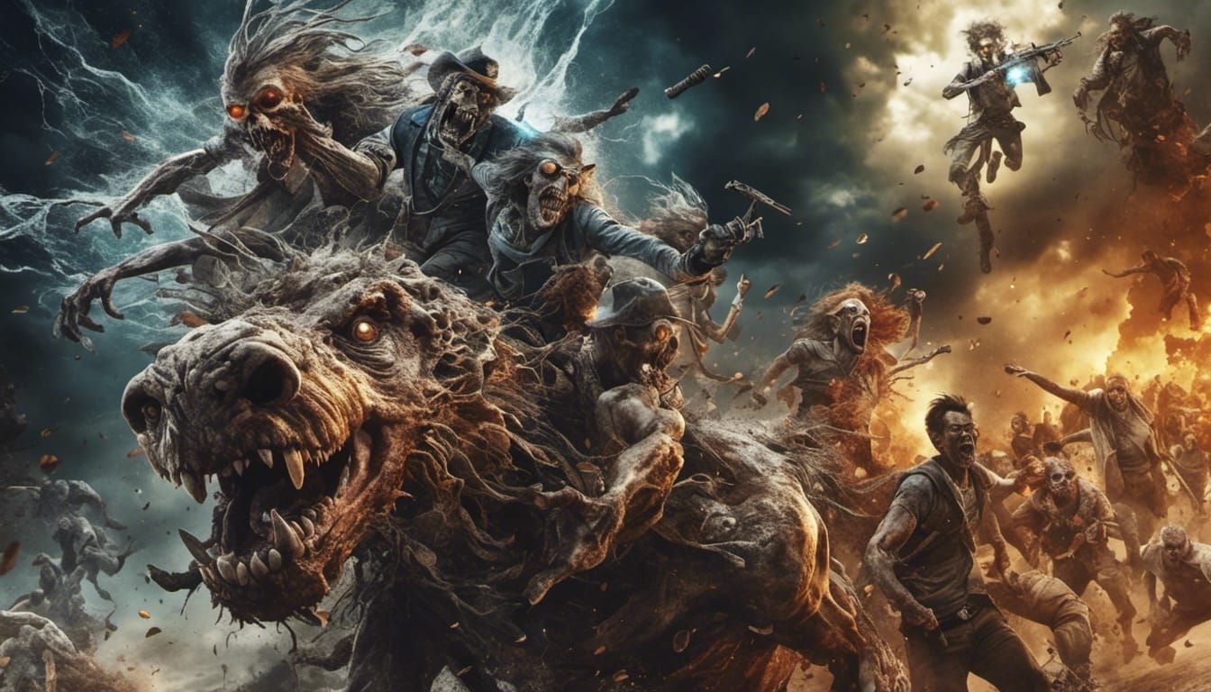 Hyperreal Zombies Chasing People in Detailed Scene