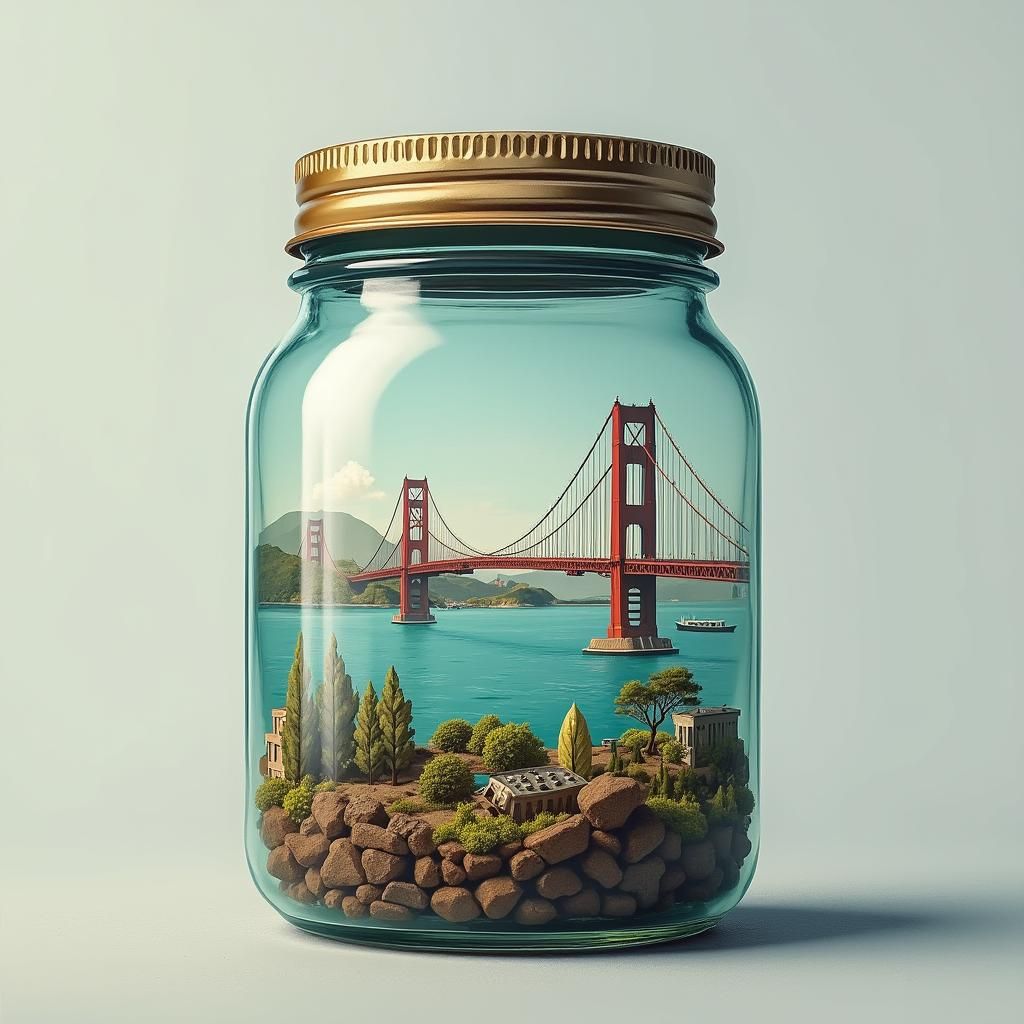 Cityscape Inside Mason Jar: Bay Bridge View