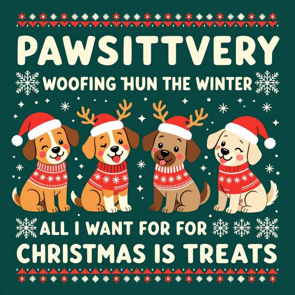 Festive Cartoon Dog Christmas Sweater Pattern