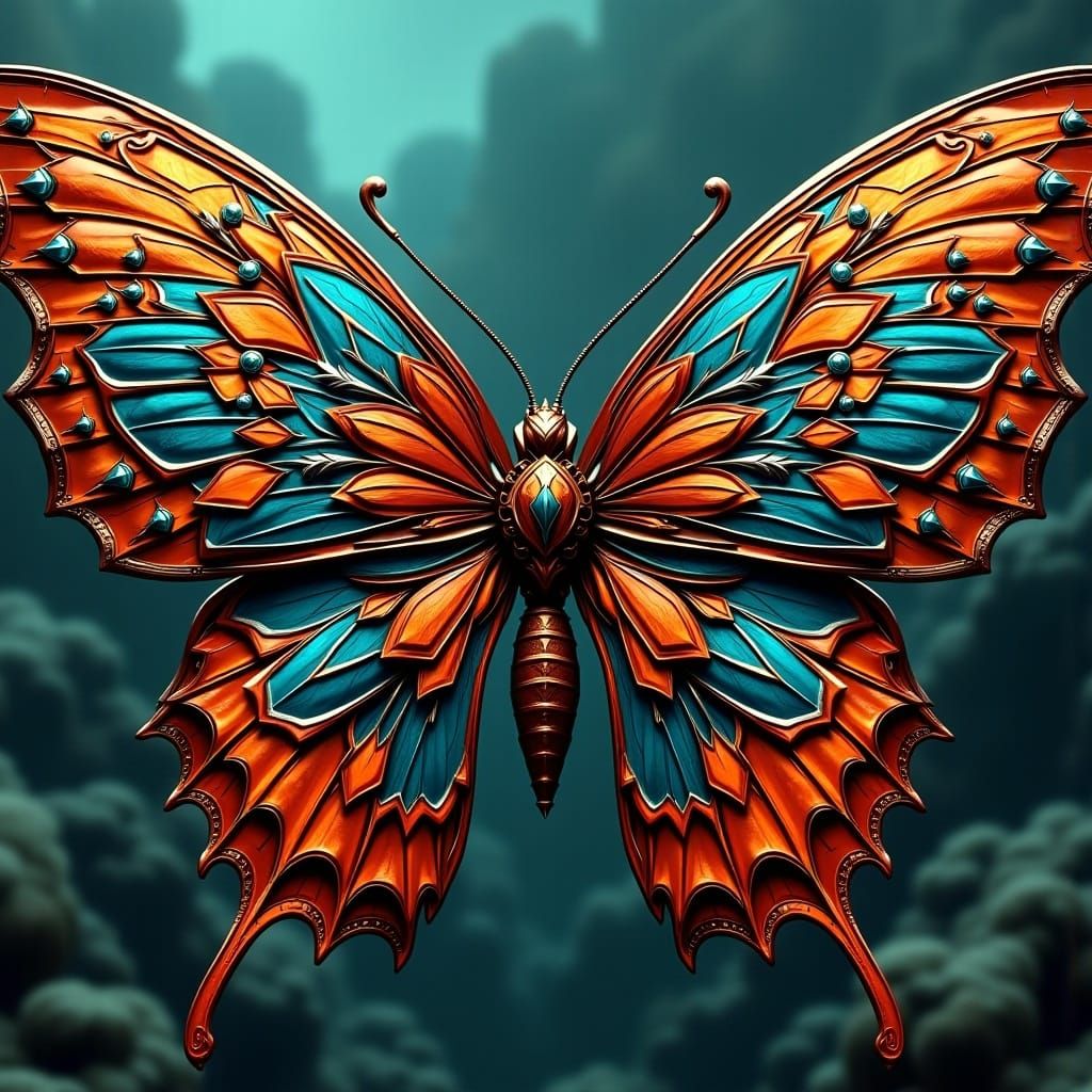 Metal Butterfly Art in Burnt Orange and Blue