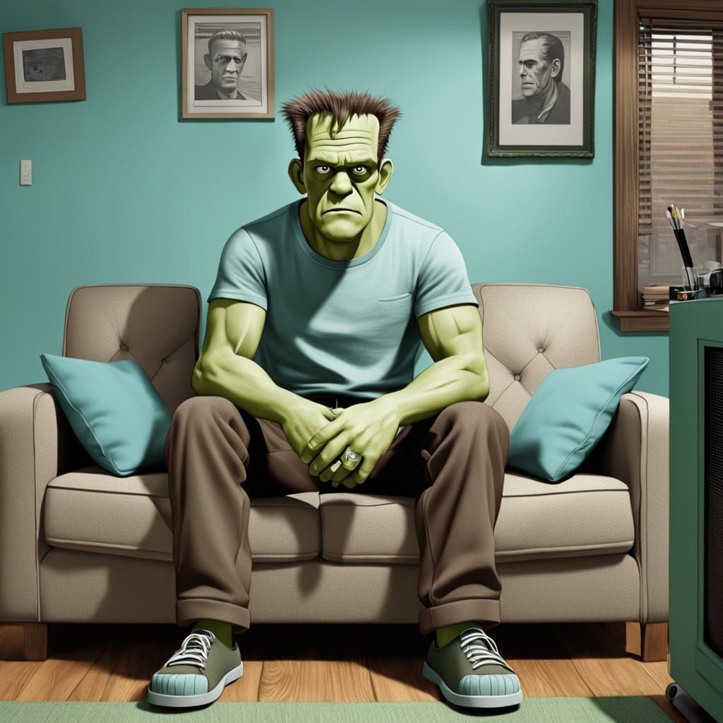 Tired Man Watches TV in a Small Room