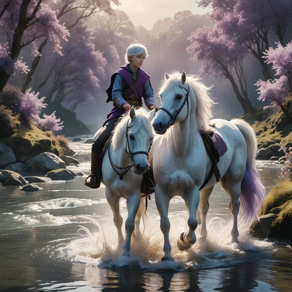 Boy on Pony in Dreamy Fantasy Landscape